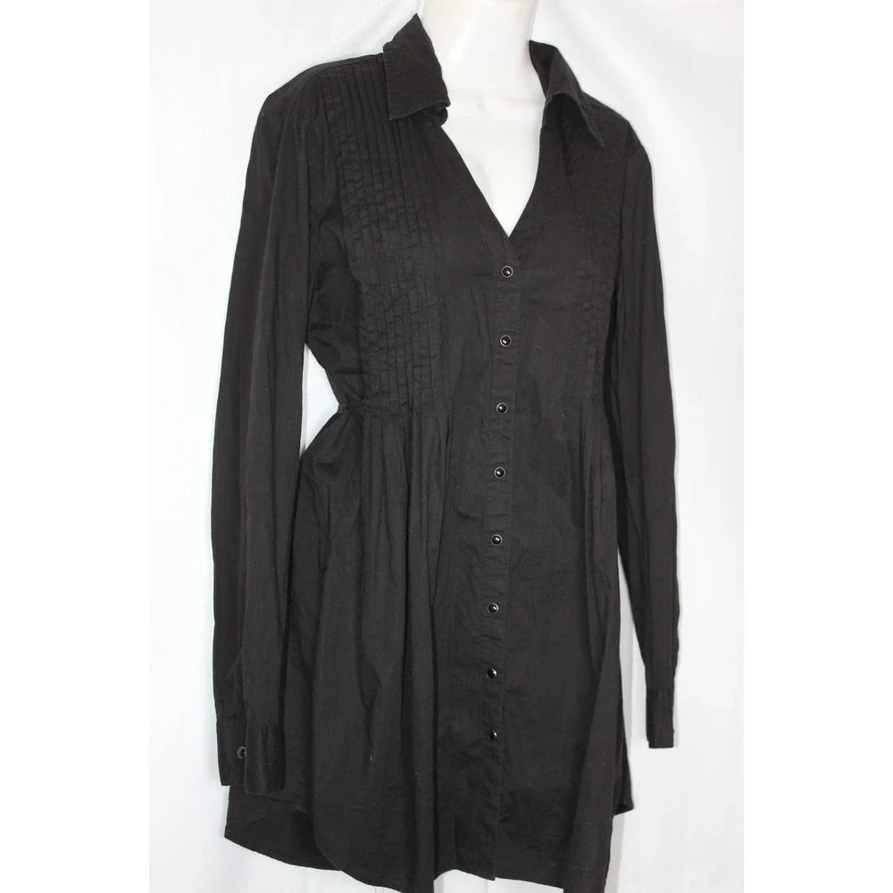 Stetson Black Shirt Dress Western Rodeo Pintuck Button Front Fit Flare SZ Large - Picture 8 of 11